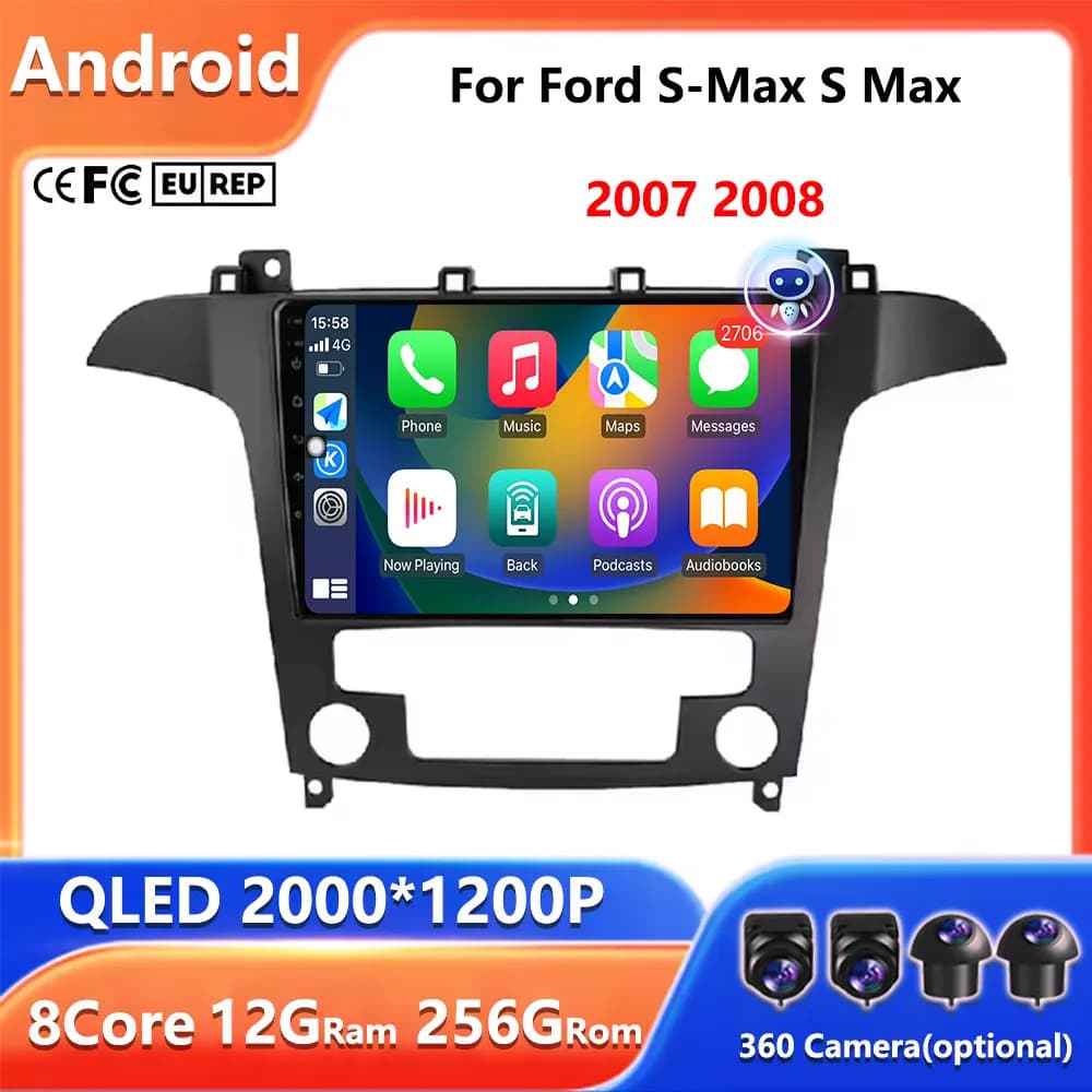 9inch For Ford S-Max S Max 2007 2008 AT Car Radio Multimedia Video Player Android 16 Bluetooth WIFI 4G Navigation GPS Carplay