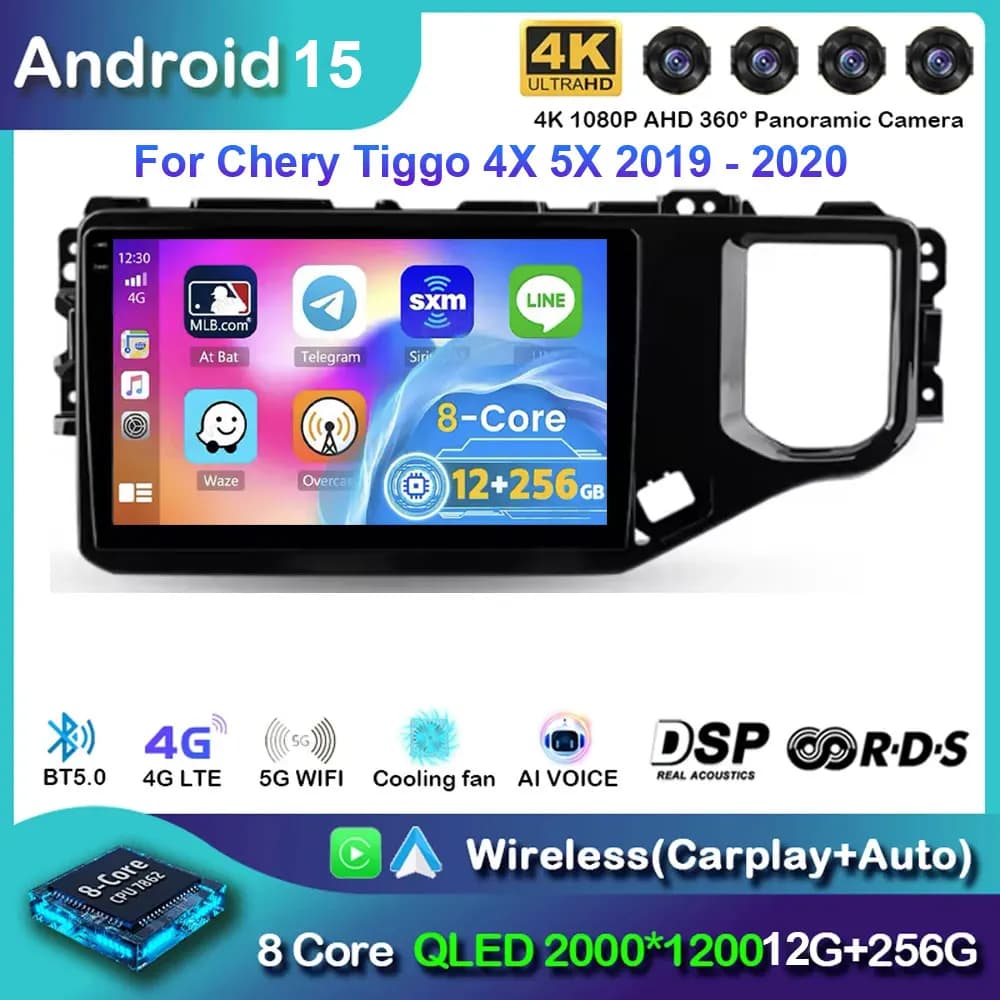 Android 15 Carplay Auto Car Radio For Chery Tiggo 5X 4X 2019 2020 2021 Multimedia Video Player GPS Navigation Stereo Audio DSP