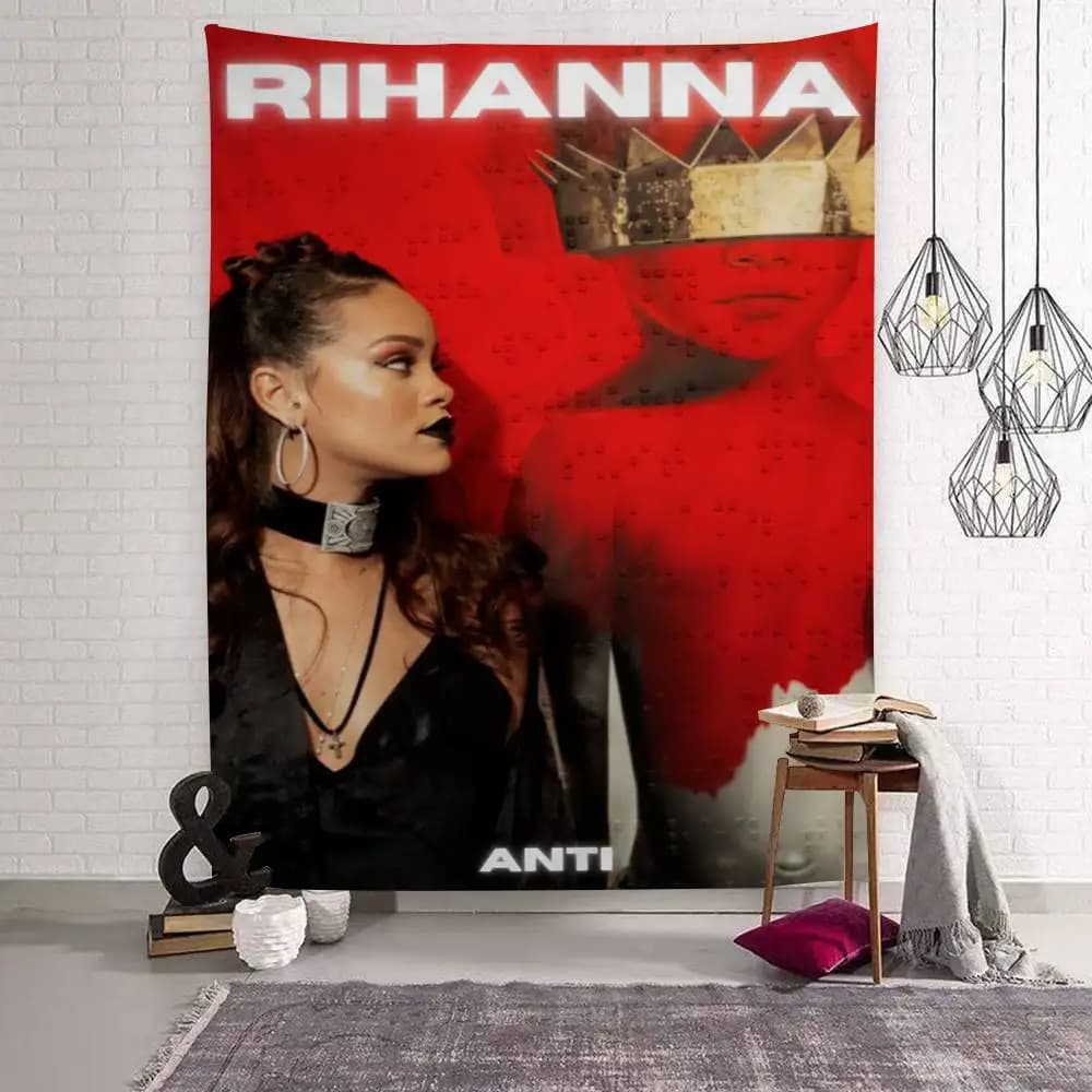 Tappeto da Parete con Motivo Floreale Hippie di Rihanna, Famosa Cantante Pop, Decorazione per Dormitorio e Casa
