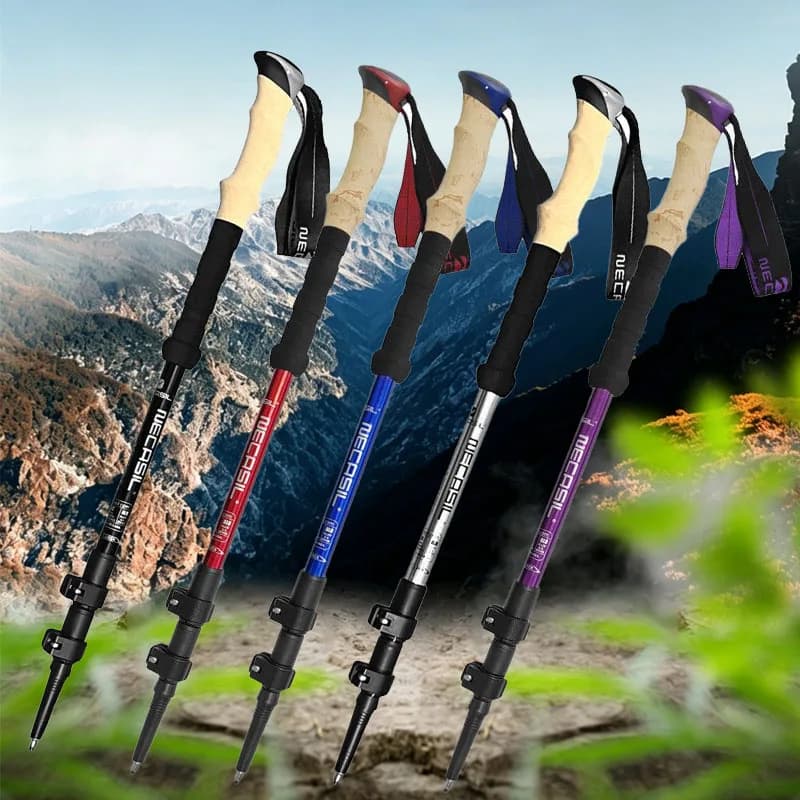 2PCS Aluminum Alloy Telescoping Trekking Poles Ultralight Portable Walking Sticks Non-slip Grip for Hiking Climbing Camping