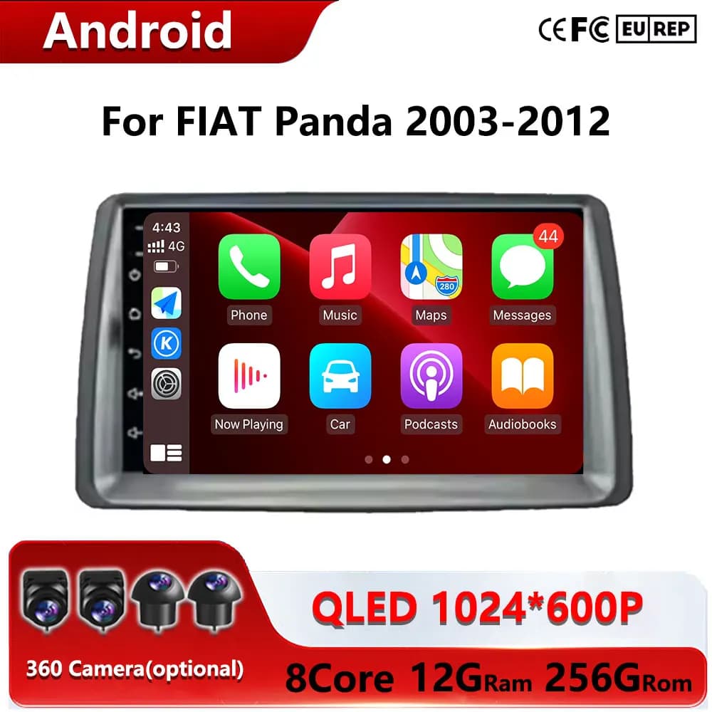 7 "Radio per Auto Android 15 Per FIAT Panda 2003 2004 2005 2005 2006 2007 -2012 Stereo Multimedia Reader of Navigation Carplay Auto