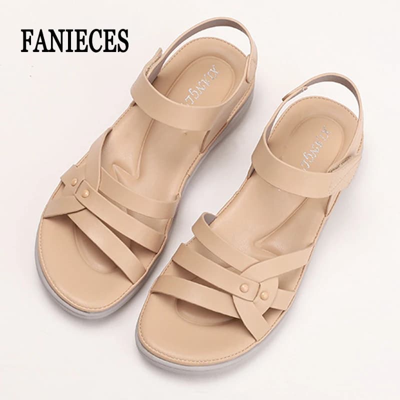 Plus Size Casual Summer Sandals Anti-Slip Low Heel Slip-On Shoes Comfortable Soft Bottom Middle-Aged Female Daily Flat Sandals