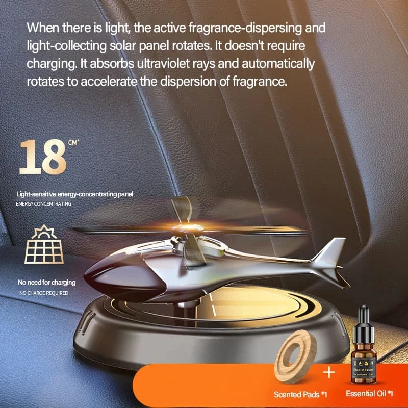Helicopter Shaped Solar Auto Scenter, Interior Decoration, Solar Rotating Aromatherapy for Auto