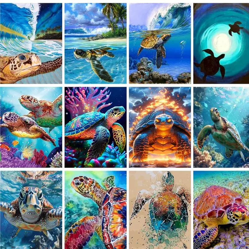 GATYZTORY 40x50cm Acrylic Paint By Numbers For Adults Sea Turtle Animals Picture By Numbers Wall Artwork For Home Decors