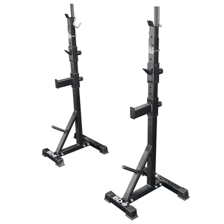 Adjustable Squat Stand with J Hooks, Safety and Bar Catches for Home Gym Use Steel, Black Max 350 lbs Capacity, 1 Weight Plate