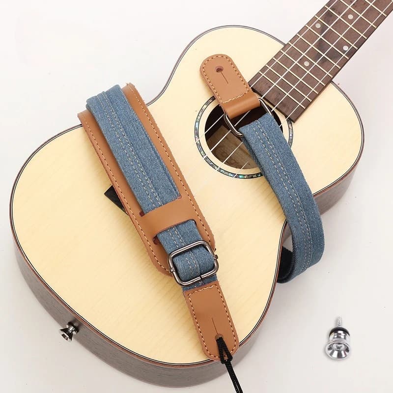 Tracolla per ukulele in denim con tracolla allargata per alleviare la pressione, tracolla regolabile