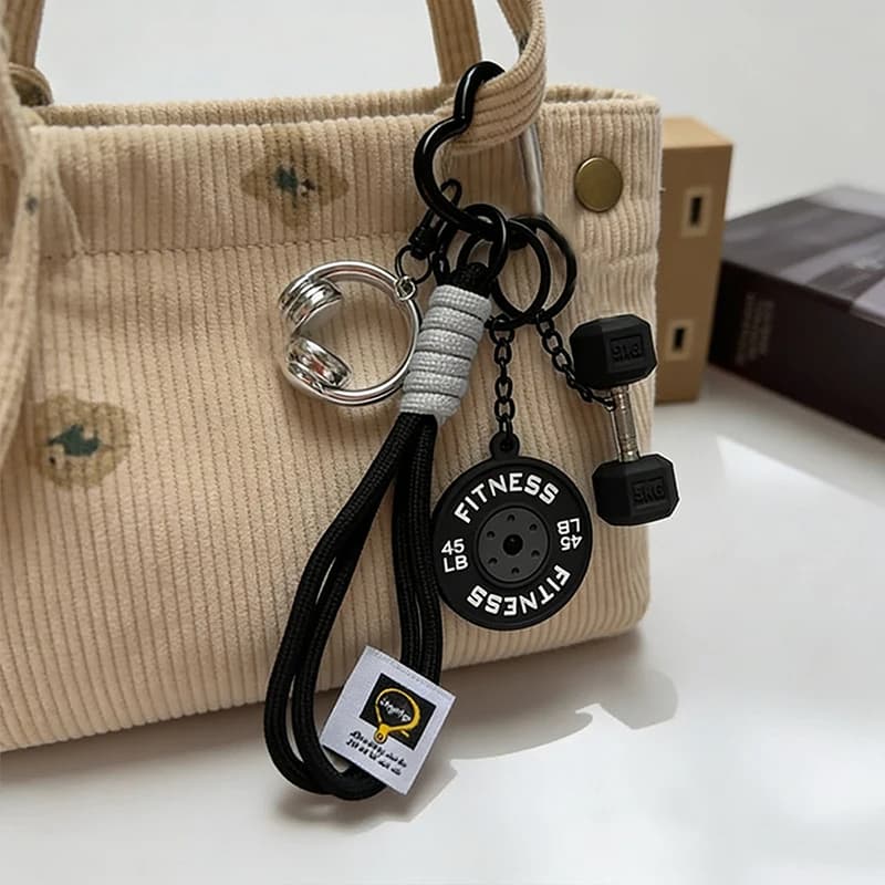 Keyring with Pendant Inspired by the Gym, Unisex Design with Manubri, Kettlebell and Pesi Discs, Sports Keyring