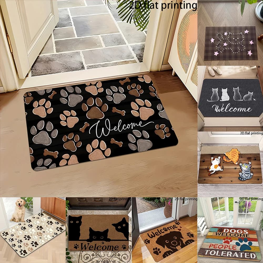 Tappetini piatti 2D con stampa di zampa di animale domestico, tappetini di benvenuto per la decorazione della casa.