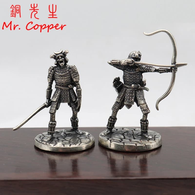 Vintage White Brass Japanese Shogunate Skeleton Warrior Archer Soldier Figurines War Chess Pieces Small Ornament Home Decoration
