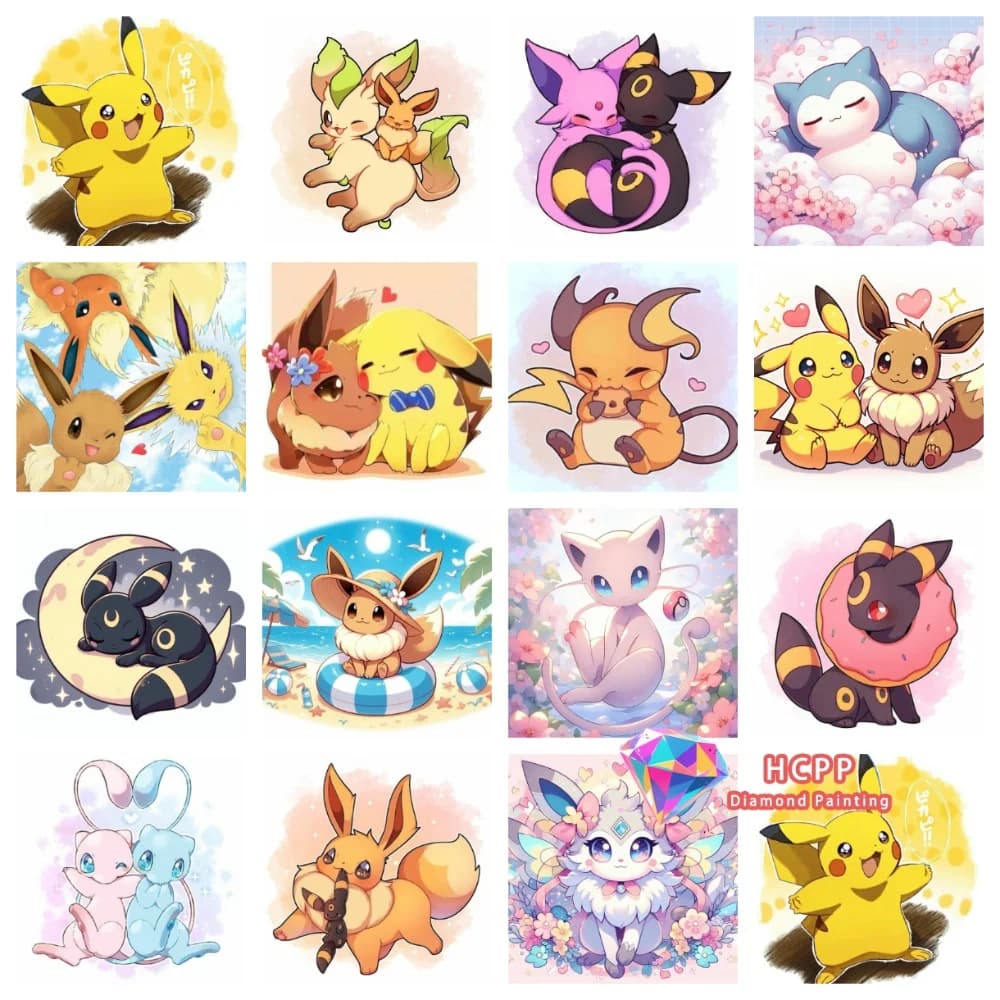 Eevee Pikachu Cute Anime Cartoon Diamond Painting Kit Square Round Diamond 5D DIY Mosaic Handmade Art Exquisite Gift Home Decor