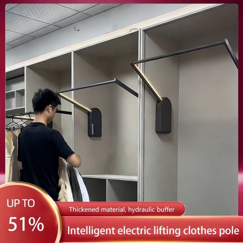 Electric Vocal Control Hanger with Automatic Lifting, Stainless Steel Retractable, Adjustable Height for Home Cabinet