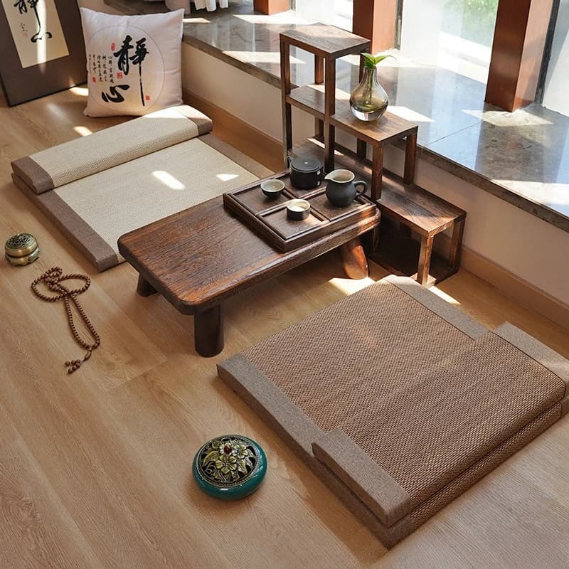 Meditation Mat Yoga Equipment Natural Bamboo‑Silk Cushion, Japanese Futon Pad for Home Tea Room, Meditation Sitting Kneeling Use