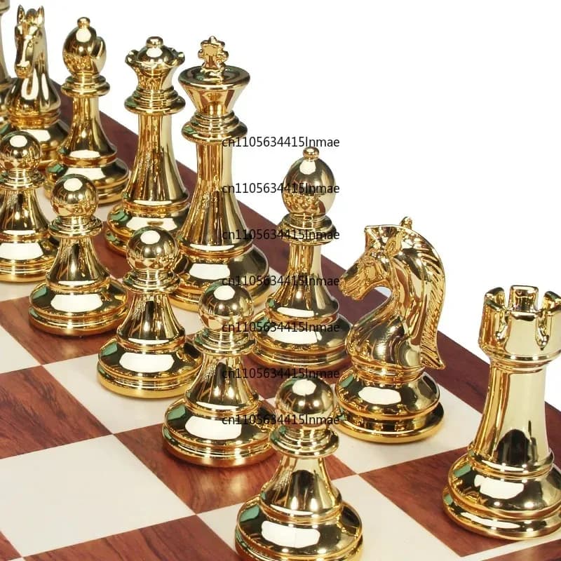 Set Professional Folding Family Classic Games Chess Home Ornaments Collection 45CM Luxury Metal Chess Figures Wooden Chess