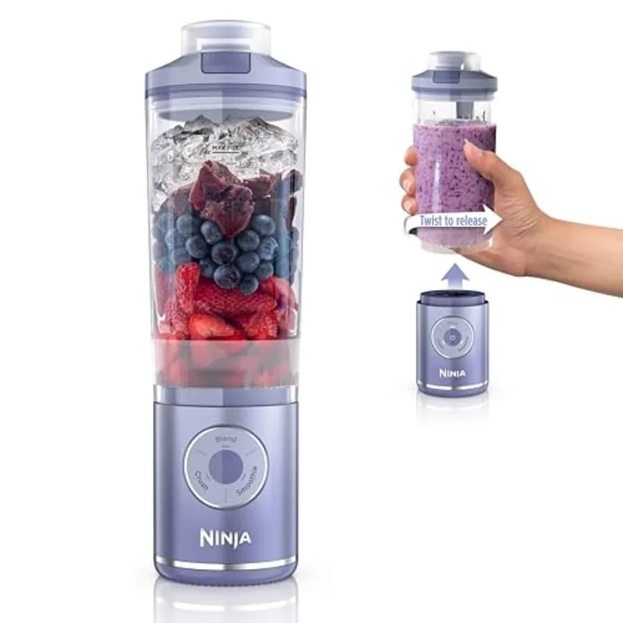 Frullatore Portatile per Smoothie Lavanda 22 oz, Contenitore Rimovibile, Senza Fili, Tritaghiaccio, 3 Programmi, Anti-perdita, Lavabile in Lavastoviglie, Twist & Go
