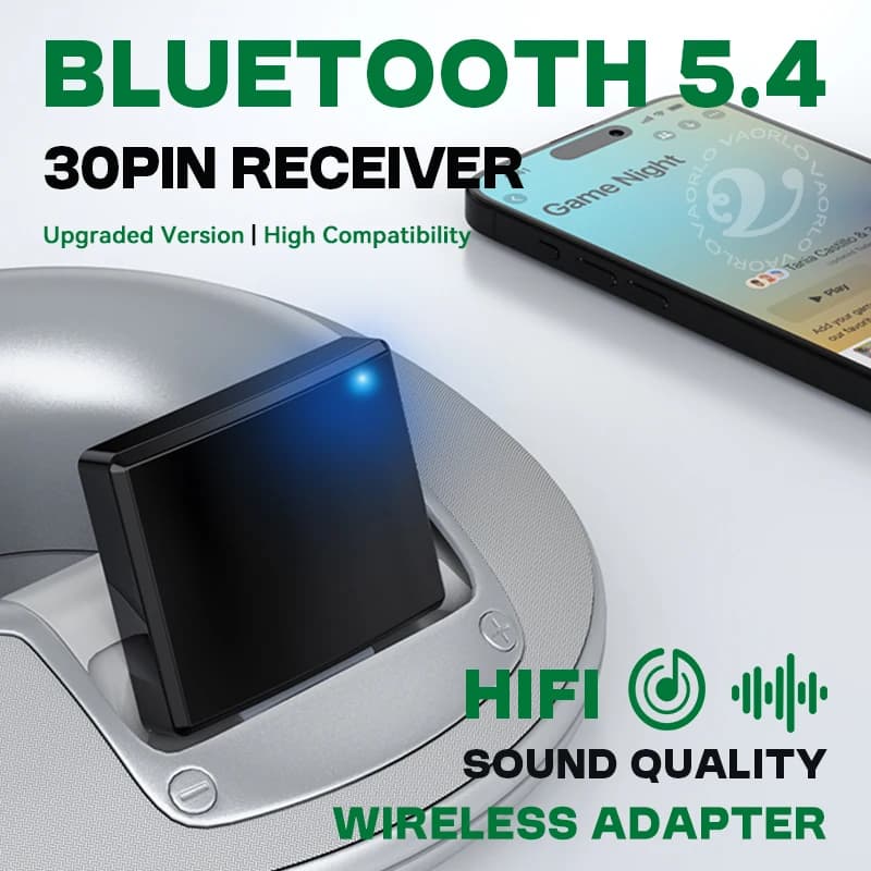 Ricevitore Audio Bluetooth 5.4 Aggiornato a 30 Pin, Alta Compatibilità, Adattatore Wireless HIFI per Musica Senza Perdita di Qualità, Dock 30PIN per Altoparlanti Analogici