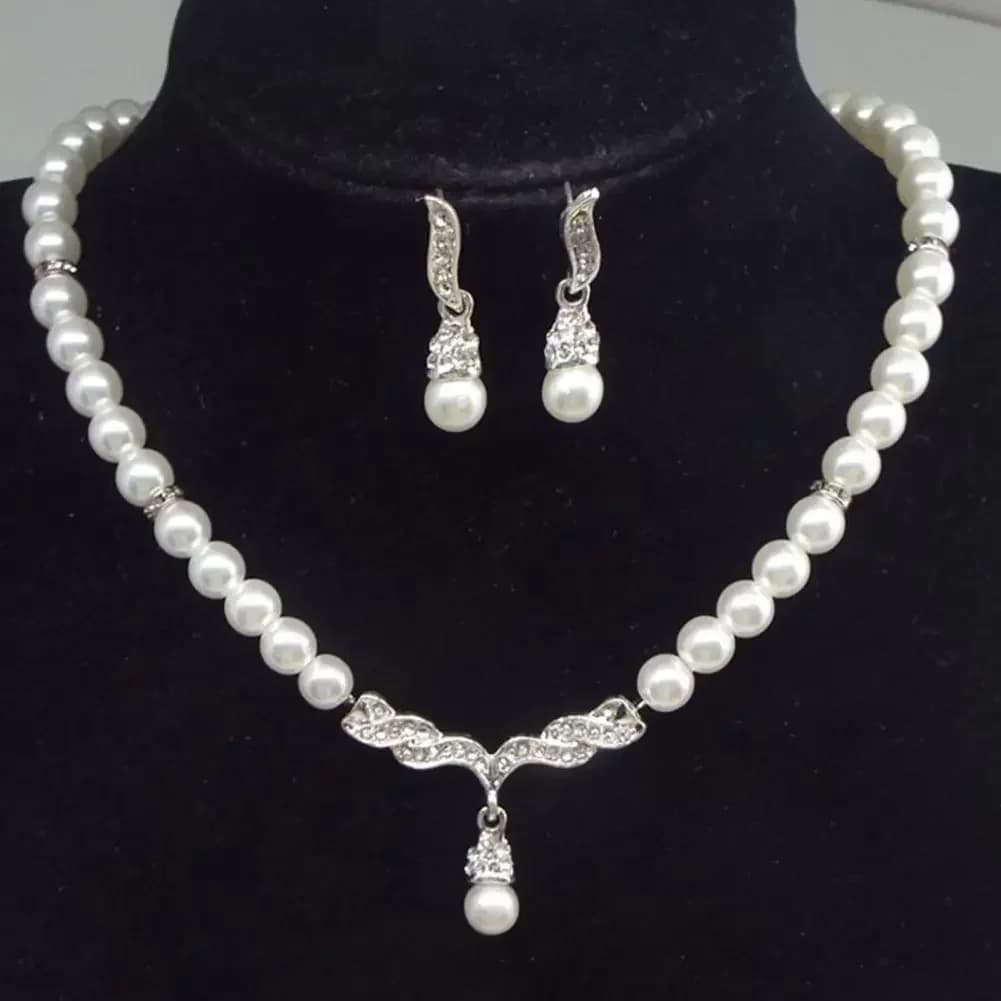 Elegante Set di Gioielli da Donna con Collana e Orecchini, Perle Finte, per Sposa, Matrimonio, Festa, in Lega