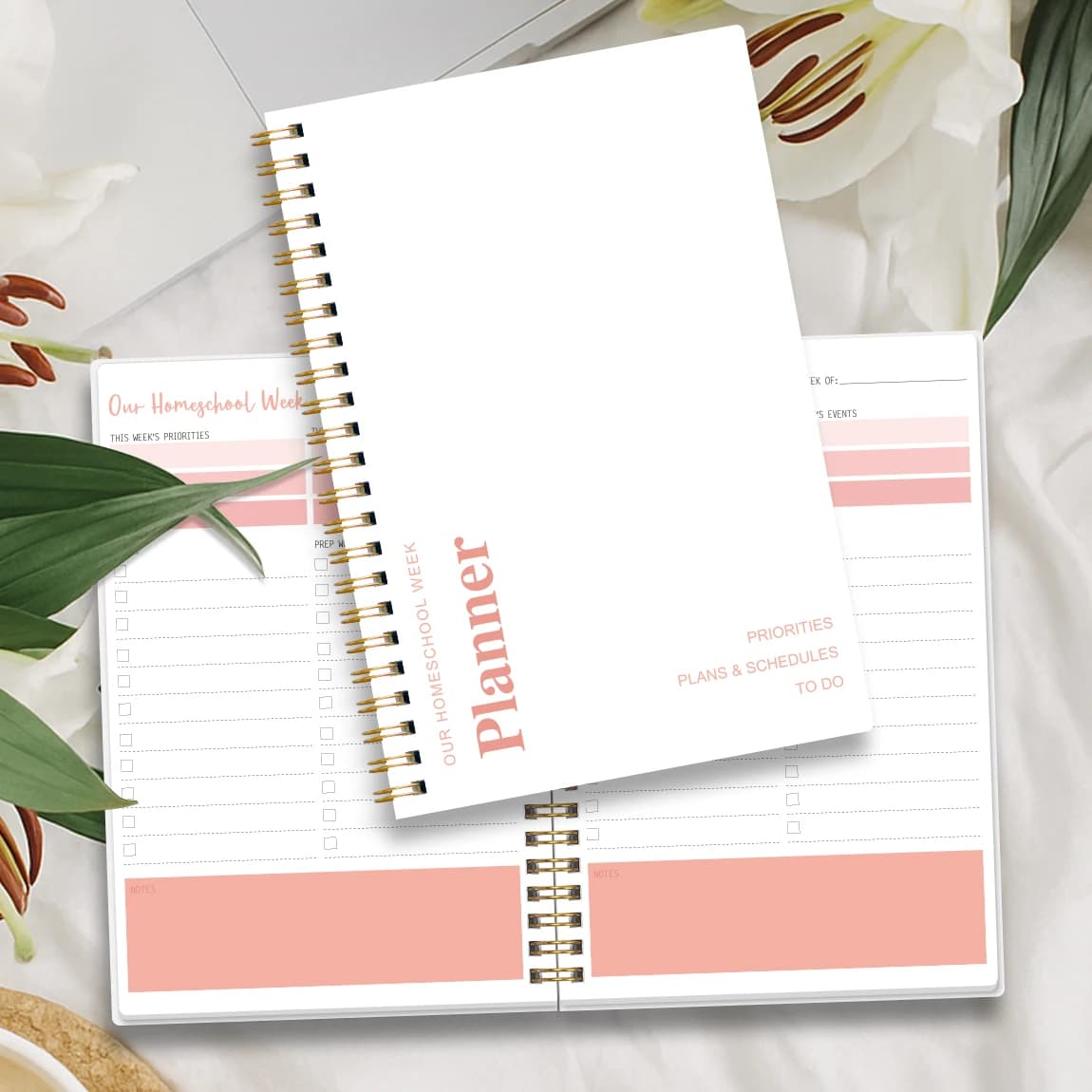Agenda settimanale A5 per la didattica domestica, quaderno a spirale, agenda settimanale rosa senza data, organizer per la pianificazione delle cose da fare.