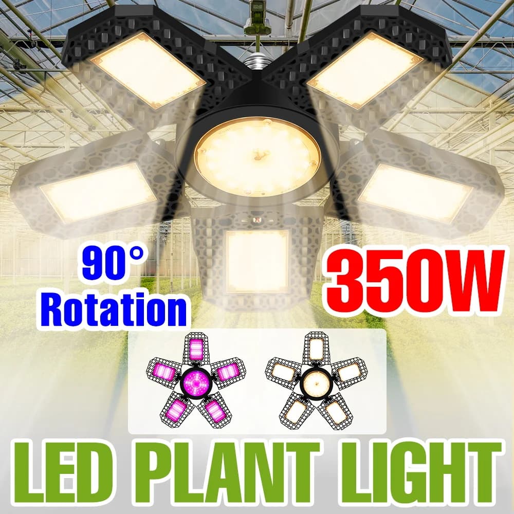 LED Lamp for Complete Spectro Coltivation 350W, Foldable E27/E26, for Indoor Plants, Serra, Tent, Flowers, Semi, Vegetables, Supplementary Lighting