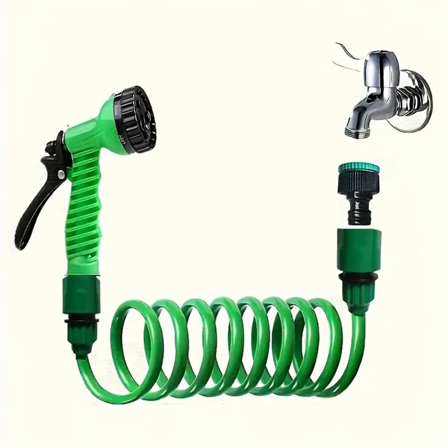 Tubo per irrigazione da giardino con ugello a 7 funzioni, tubo a molla per pulizia auto, strumento per la pulizia del tubo in plastica