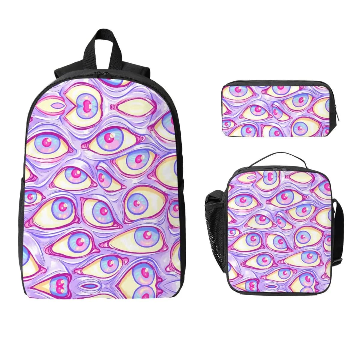 Wall Of Eyes In Purple Backpack Student Boys Girls BookBag School Bag Laptop Shoulder Bags 3ps Insulated Lunch Bag Pencil Case