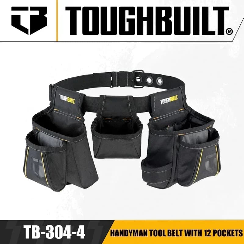 TOUGHBUILT TB-304-4 Handyman Tool Belt with 12 Pockets 4-in-1 Builder's Tool Kit Set Thick and Wear-resistant Storage Bag