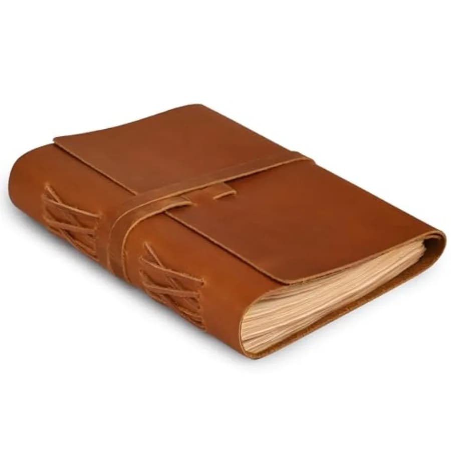 Led Paper Leather Bound Journal-20 Pages, Brown, .50 A4 - Book of Shadows - Writing Notebook, Daily Notepad, Travel Diary For W