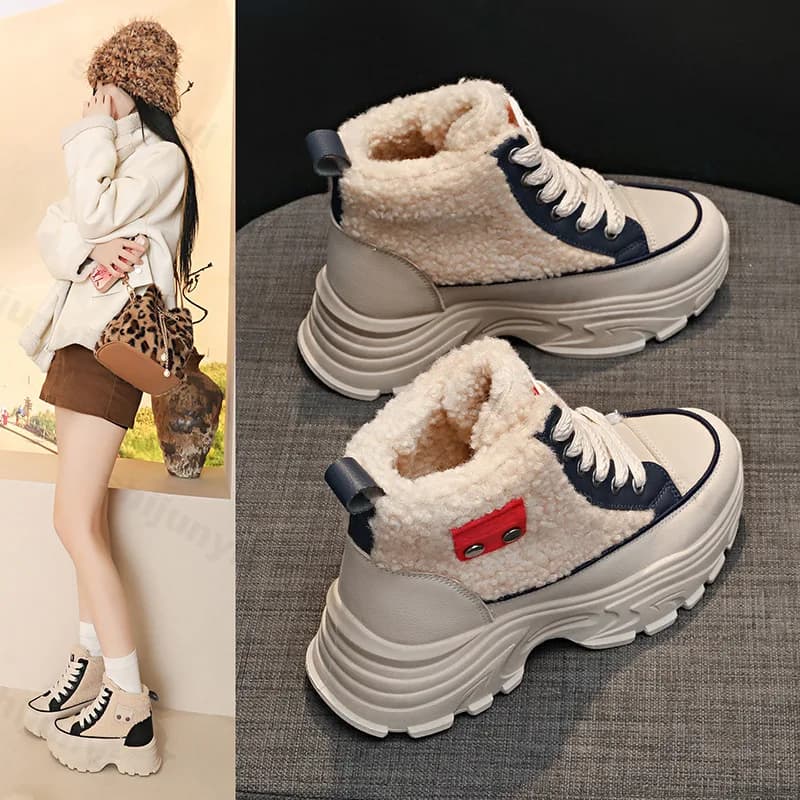 Stivali da neve da donna invernali peluche caldo con suola spessa 2025 nuovi stivali antivento scarpe da donna in cotone scarpe da ginnastica con plateau antiscivolo Botas Mujer