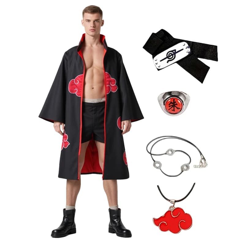 Cosplay costume Akatsuki men's anime Red cloud dress with hair band Naru Outfit Ring Costumes for children's parties