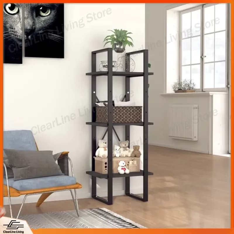 Triple Gray Engineered Wood Bookcase 15.7x11.8x41.3 Inch Kids Storage Shelf Children Furniture Home Office Organizer Display