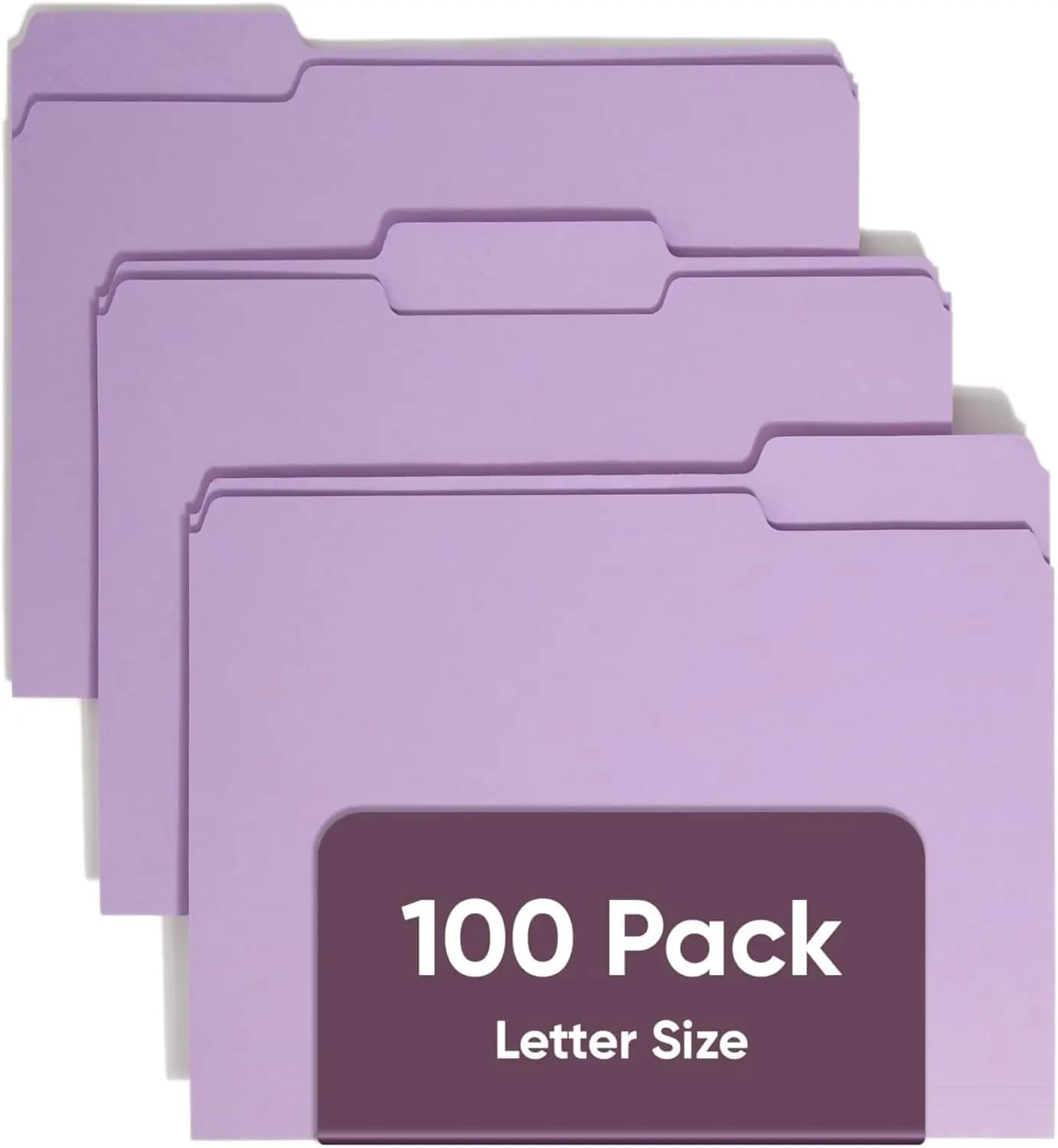 Cartelle Portadocumenti Colorate Formato Letter con Linguette a 1/3 di Taglio, Lavanda, 100 per Scatola per Organizzazione Ufficio