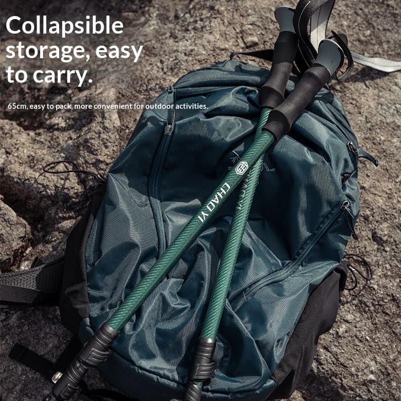 Bastone da Passeggio in Fibra di Carbonio Telescopico a 3 Sezioni, Leggero, Regolabile, con Ammortizzazione, per Escursionismo e Trekking, in Lega di Alluminio