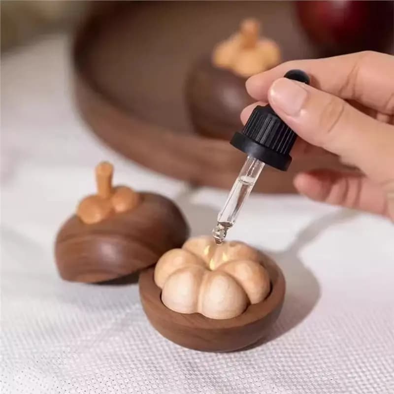 Mangosteen Shaped Wooden Diffuser, Natural Solid Wood Essential Oil Diffuser, Desktop Aroma Ornament for Home Decor