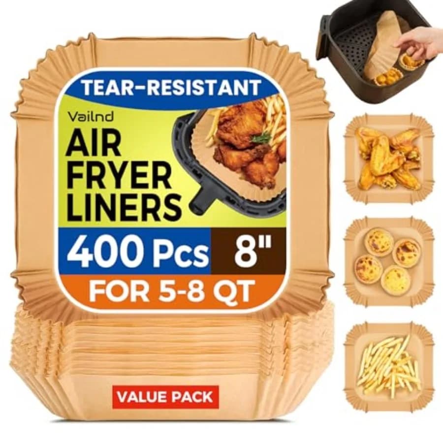 400 Pcs Air Fryer Liners Disable, 8" Square eavy-Duty Parcment Pr 5-8 qt Airfryer Basket, Non-Stick and Grea-Proof ing Liner
