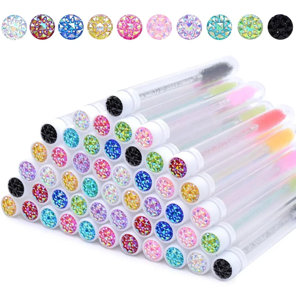 20Pcs Eyelash Brush Tubes With Crystal Lash Mascara Wands Eyebrow Comb Spoolies Container Lash Brush Applicators Makeup Tools