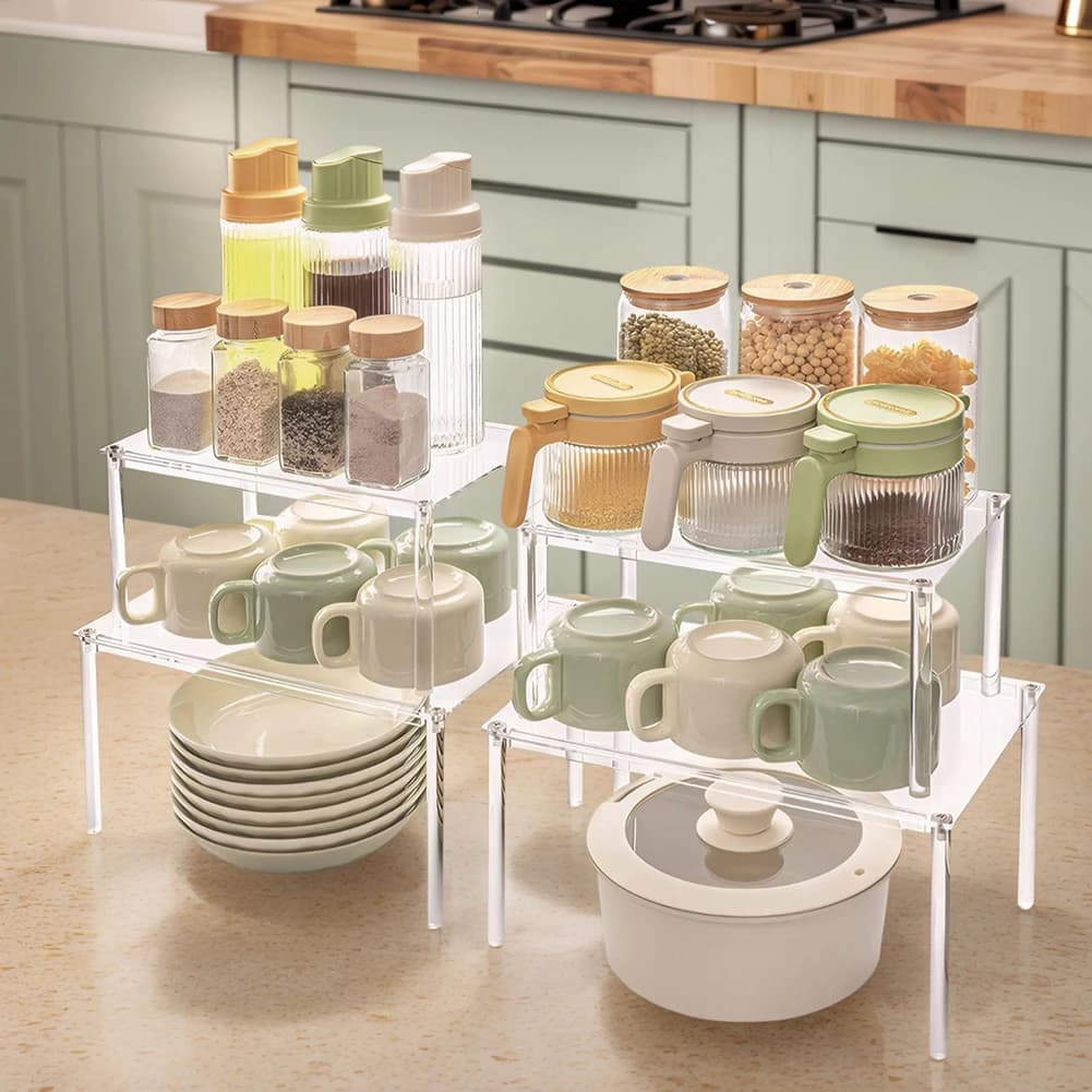Set of 4 Acrylic Organizers for Cabinets, Mirror Doors, Kitchen Shelf Organizers, for Organization and Conservation in Kitchen