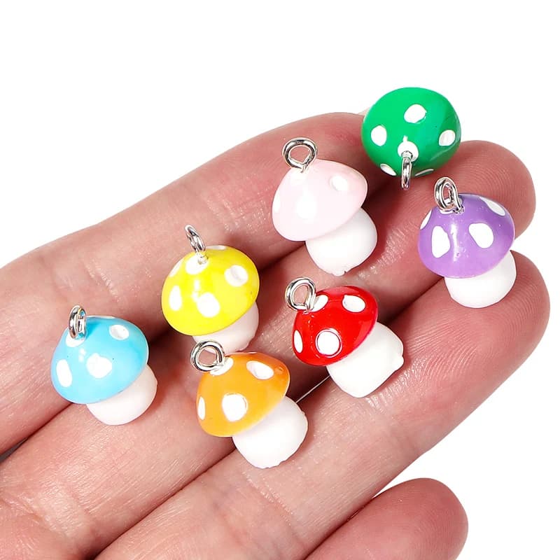 10 pz/lotto Colorato Acrilico 3D Fungo Pendenti E Ciondoli Del Pendente 16x12mm Fungo Pendenti Con Gemme E Perle Per Gioielli FAI DA TE Che Fanno orecchini collana