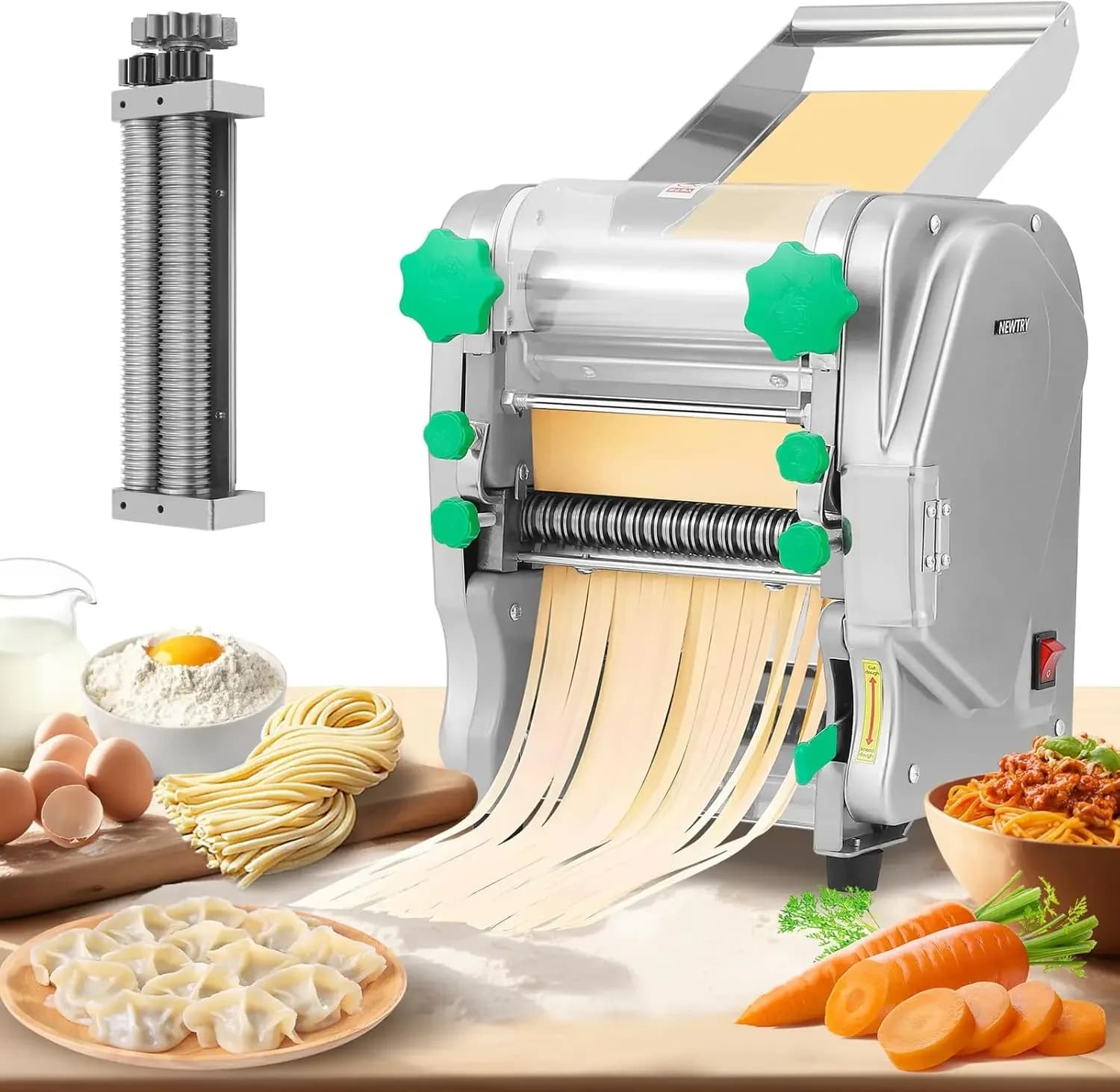 Macchina Elettrica Commerciale per Pasta con Lama Rotonda Regolabile da 2/6mm e 2.5mm per Spessori Variabili