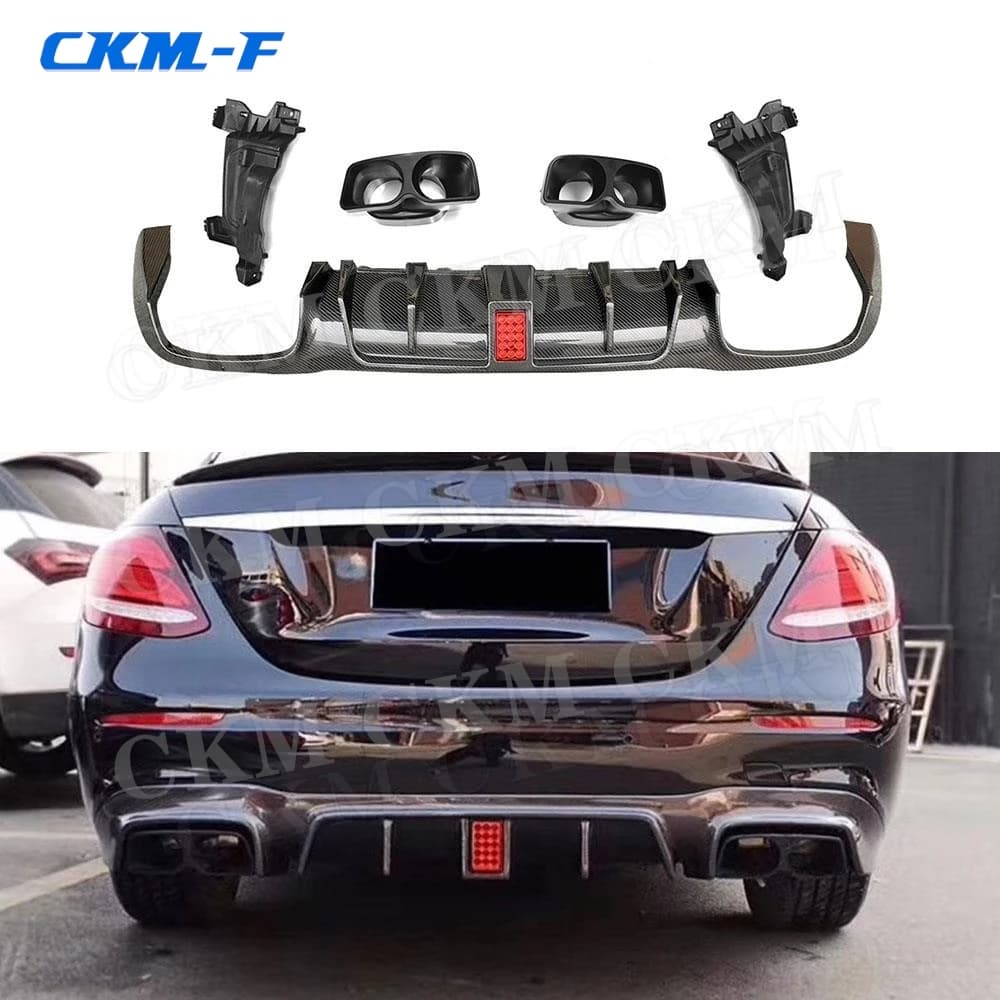 Dry Carbon Rear Bumper Lip Diffuser With Exhaust Muffler for Benz E Class W213 E200 E300 E63 AMG Sport Sedan 2017-2020