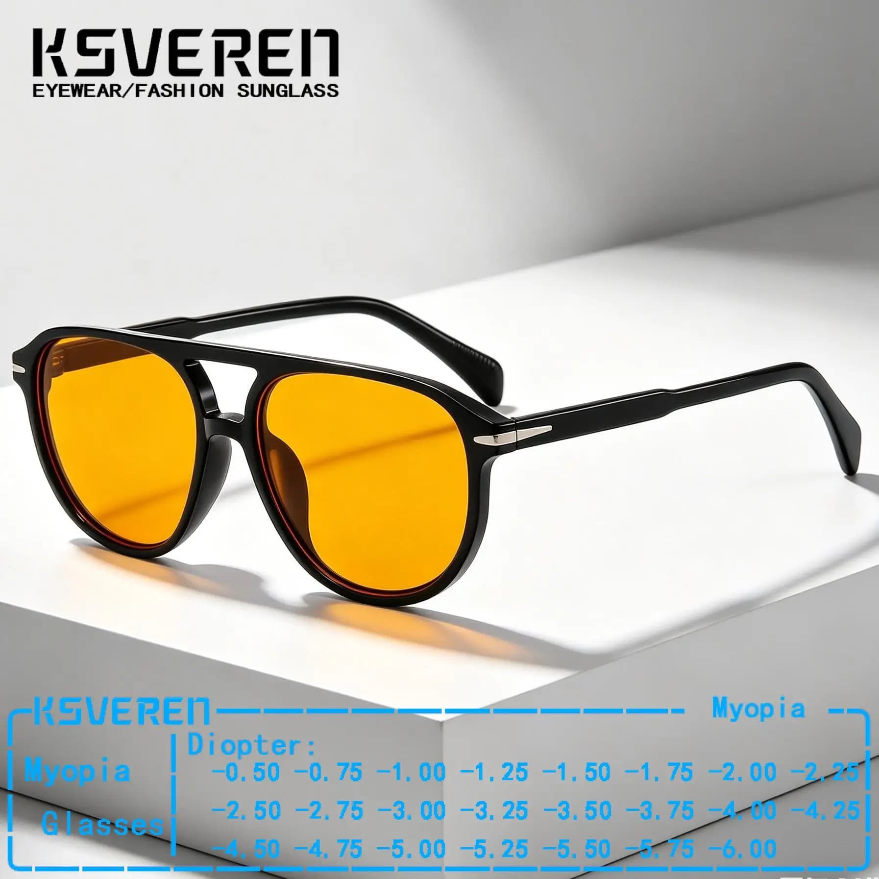 Occhiali da Sole da Vista con Doppio Ponte e Lenti Arancioni Designer, per Uomo e Donna, alla Moda, per Guida e Protezione Solare Esterna