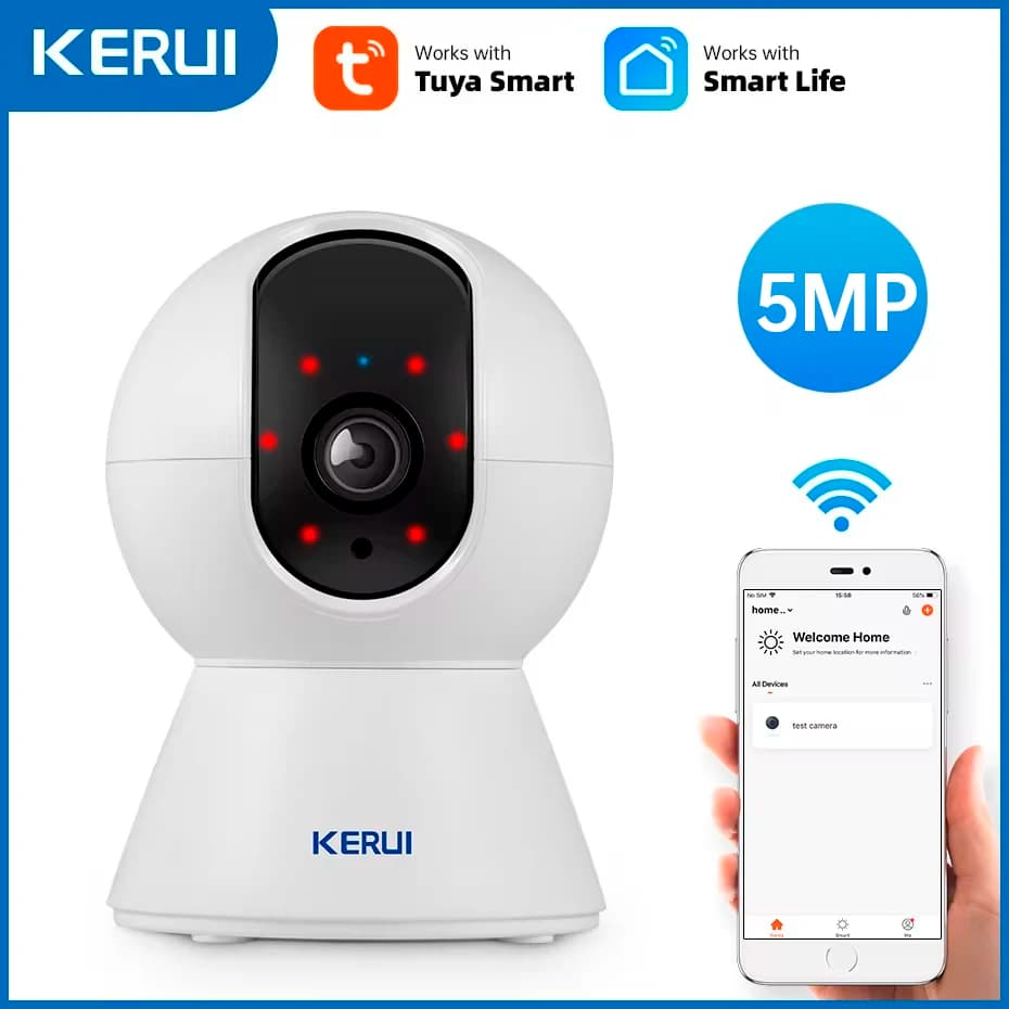 Telecamera IP WiFi KERUI Mini da Interno 5MP, Telecamera di Sorveglianza Domestica con Tracciamento Automatico Tuya Smart Onvif