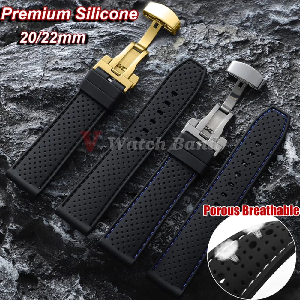 Cinturino per Orologio in Morbido Silicone 20mm 22mm con Fibbia a Farfalla, Sportivo, Impermeabile e Traspirante per Seiko e Omega