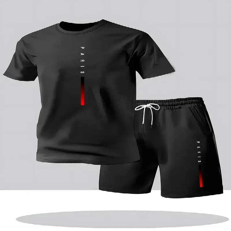 New Men's Summer Set with T-shirts and Shorts, Print with Parisian Letters, Casual Sporty Set with Two Pieces, Maniche Set Court for Men