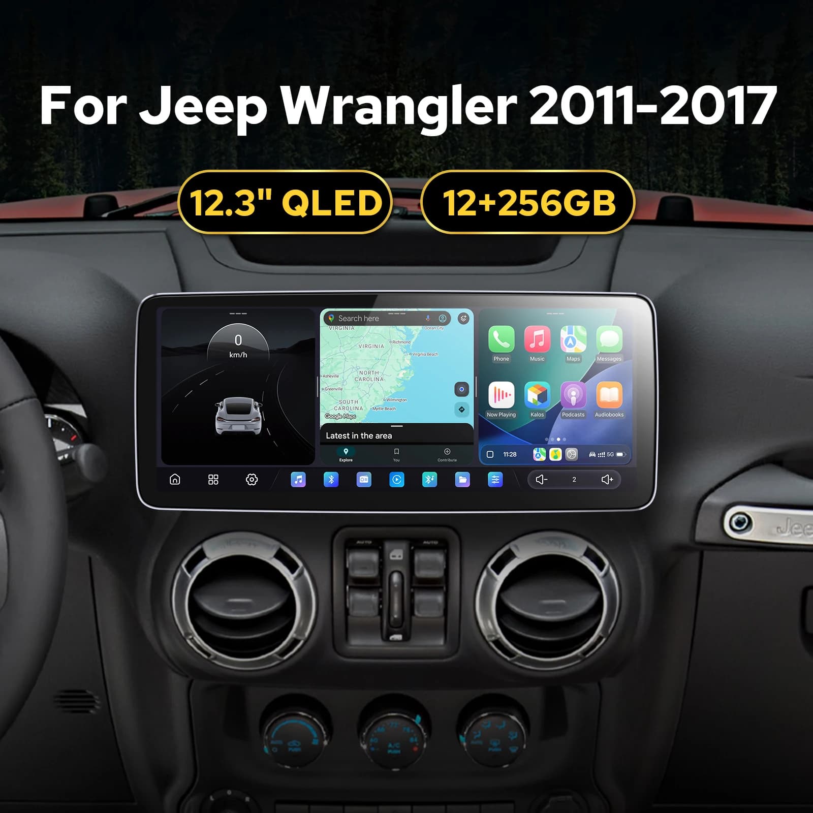 JOYING 12.3" Android Car Stereo for Jeep Wrangler JK 2011-2017 Wireless CarPlay Android Auto GPS DSP 12GB+256GB Radio