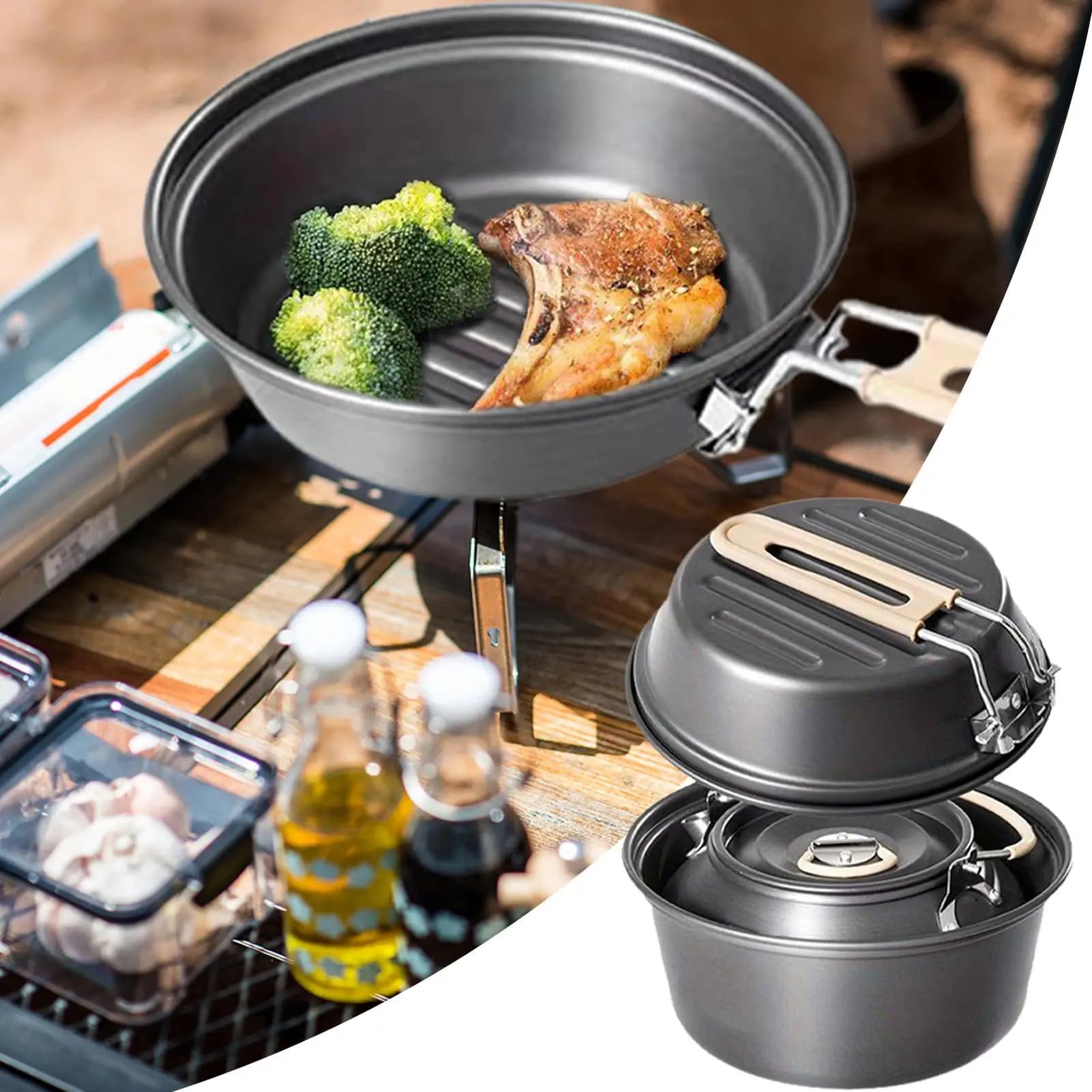 Camping pans for cooking Camping pans Teiera Kitchen set Kitchen supplies Cooking pots for frying Stufato BBQ outdoors
