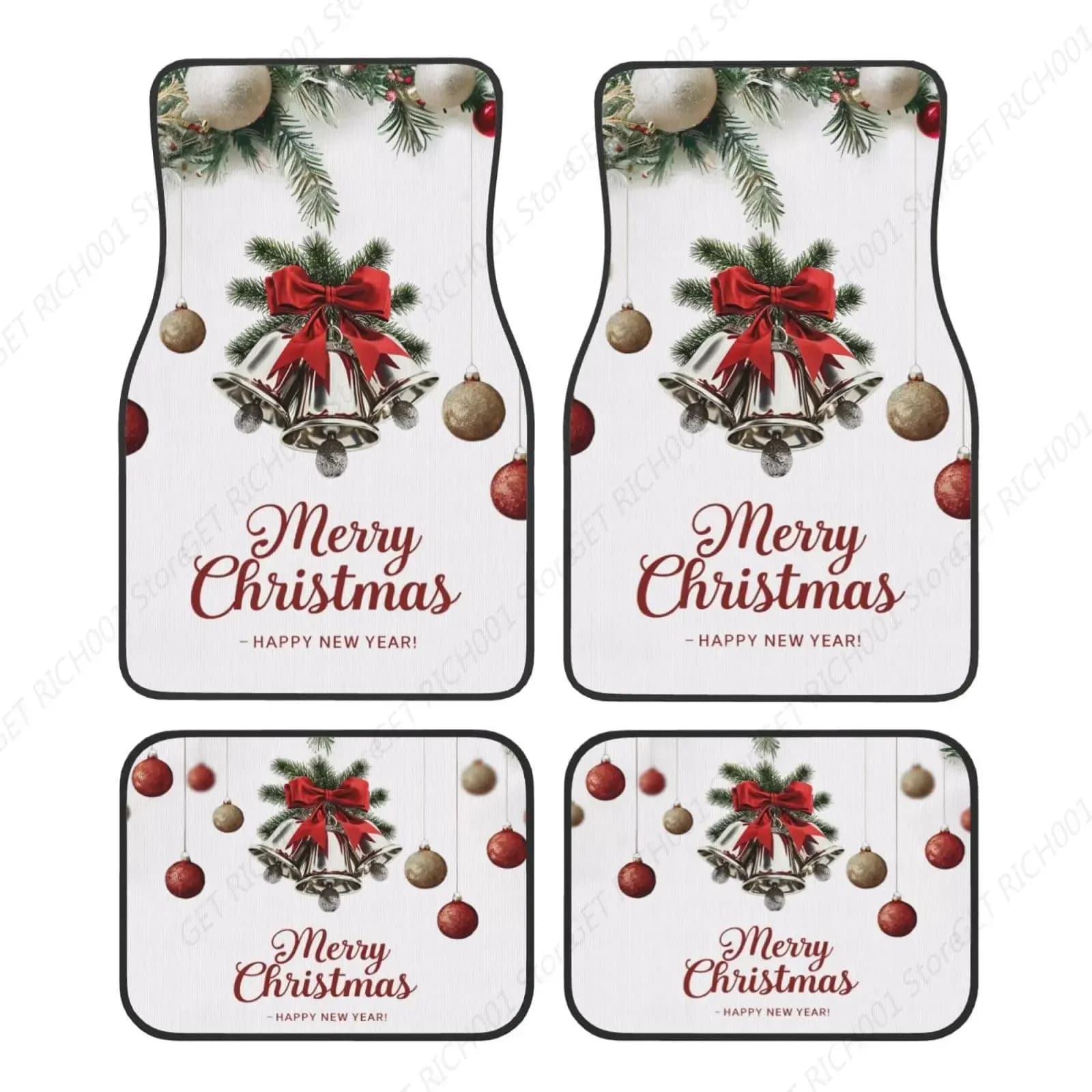 Natale Natale Rosso Argento Palline Tappetini per tappeti per auto Accessori auto Tappetini per auto anteriori posteriori Decor