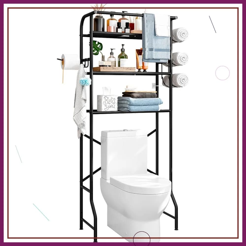 Scaffale portaoggetti a 3 livelli sopra il WC con portarotolo - Organizer da bagno salvaspazio per la casa