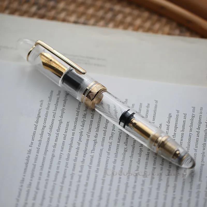 Majohn Classique No.8 Penna Stilografica Grande con Pennino EF/F P140 in Acrilico Trasparente con Sistema a Pistone, Lusso per Ufficio e Scuola