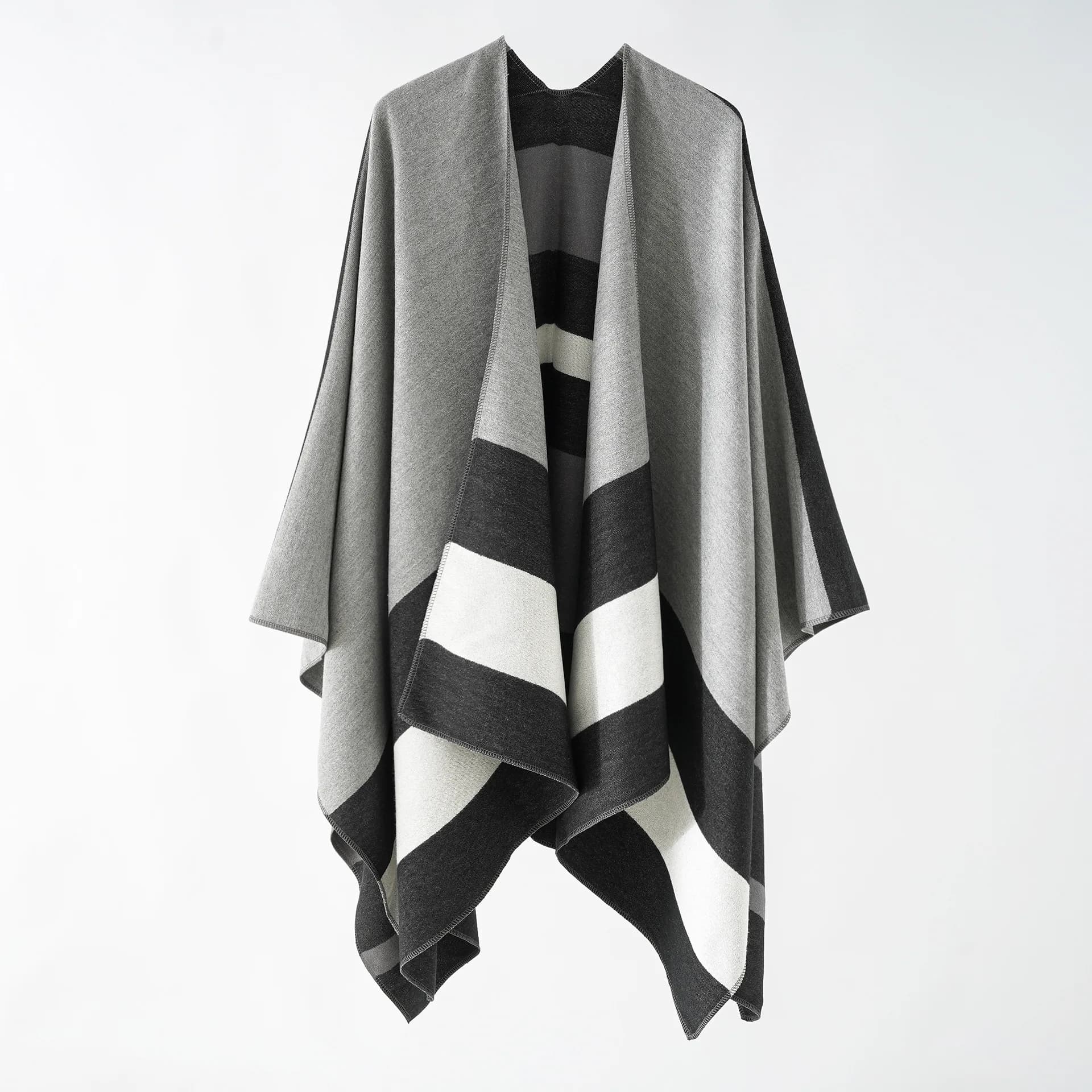 Cardigan a pendolo grande da donna Poncho allentato invernale Coperta per aria condizionata Mantello stampato in finto cashmere Mantello con scialle diviso da strada
