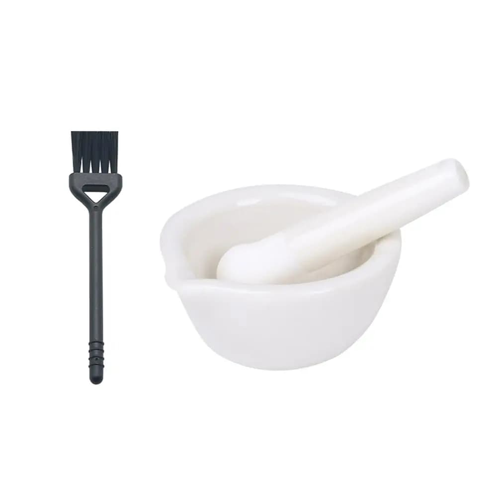 Set di Mortaio e Pestello in Ceramica da 2,5 Pollici per Schiacciare Pillole, Macinare Spezie e Condimenti con Pennello