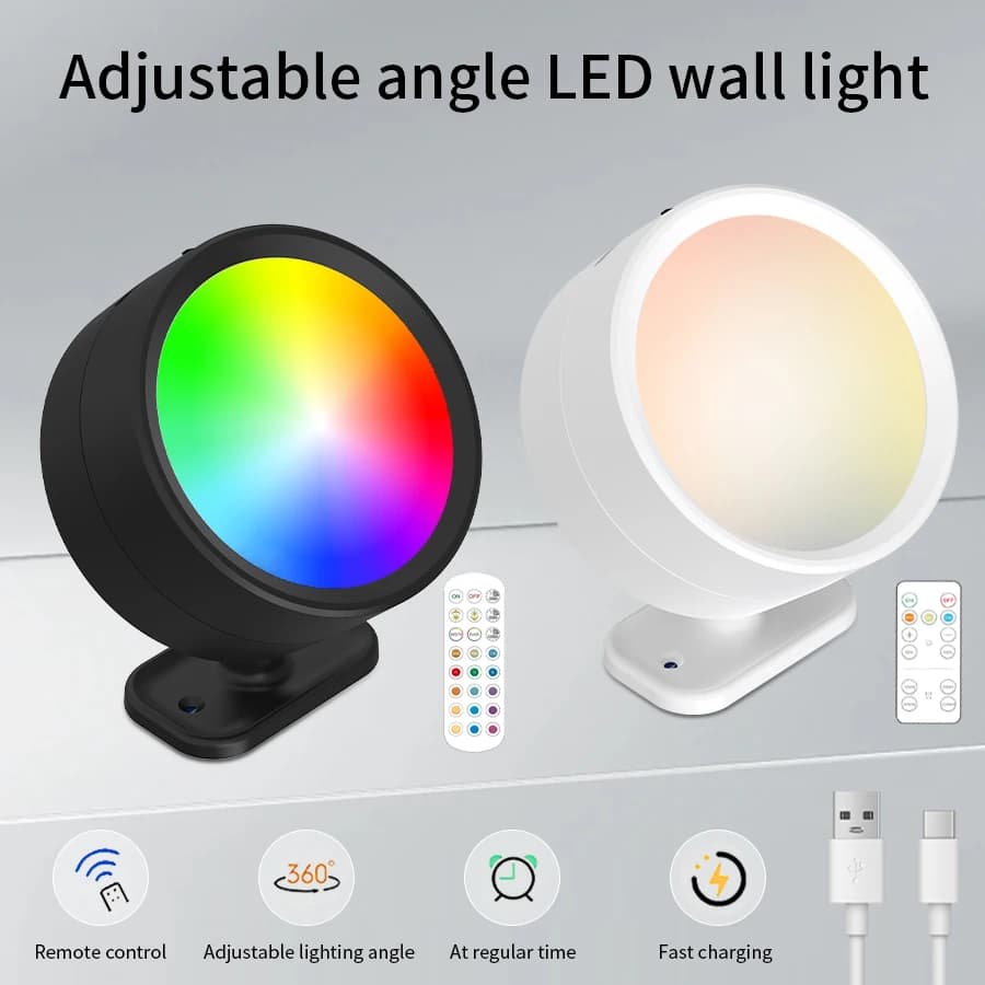 Lampada da parete moderna a LED con luci magnetiche 360 ° Luci montate a parete con rotazione con decorazione della stanza con applique da parete ricaricabile RGB remota